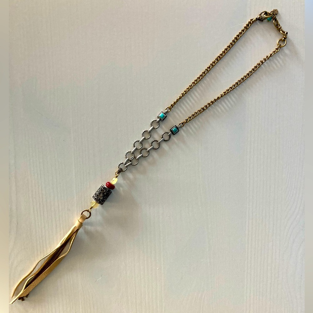 Pretty Lucky Brand Boho Necklace - Bronze, Silver, Faux Leather